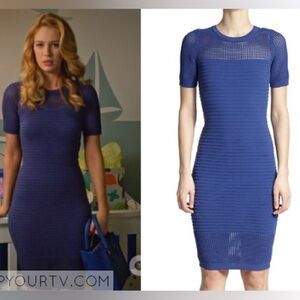 🎀MILLY blue ribbed short sleeve midi bodycon small
